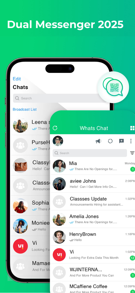 Dual Messenger 2025 - Dual Messenger 2025 app interface showing multiple chat accounts