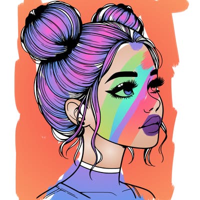 realistic girl with buns on the top of her head
