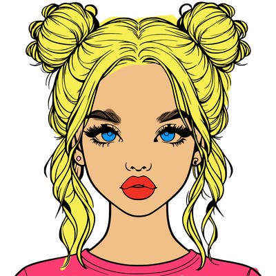 realistic girl with two buns in hair and lips