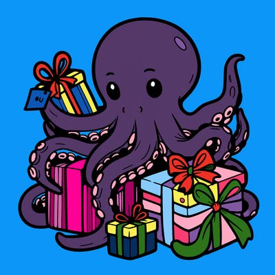 an octopus wrapping gifts