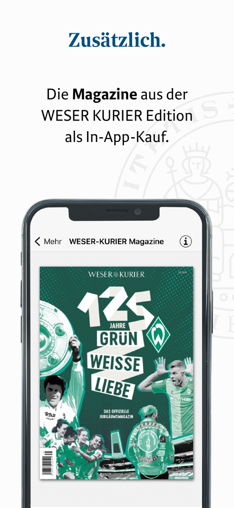 WESER-KURIER E-Paper - Écran de smartphone montrant une édition de magazine Weser-Kurier disponible à l'achat dans l'application.