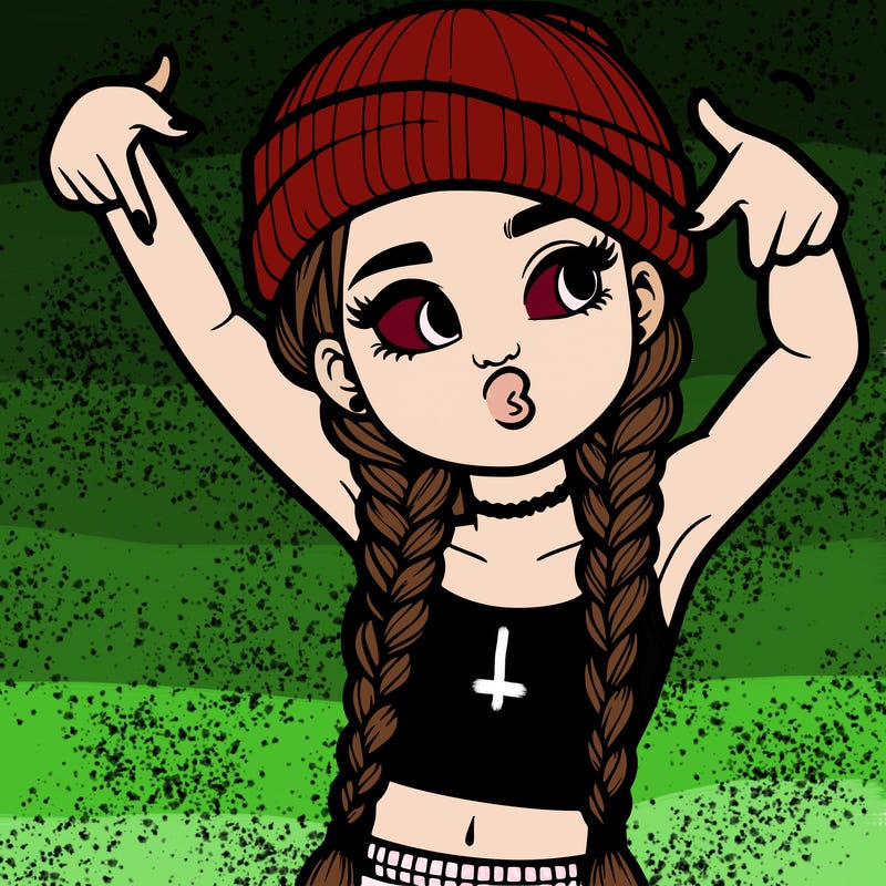 realistic teenage girl with braids and a beanie and crop top doing 🫶🏼