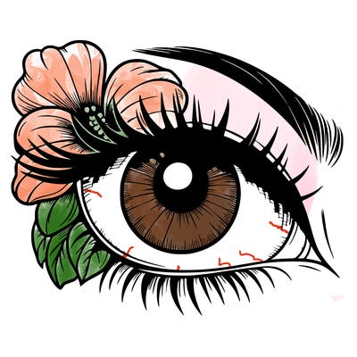 realistic eye with flower