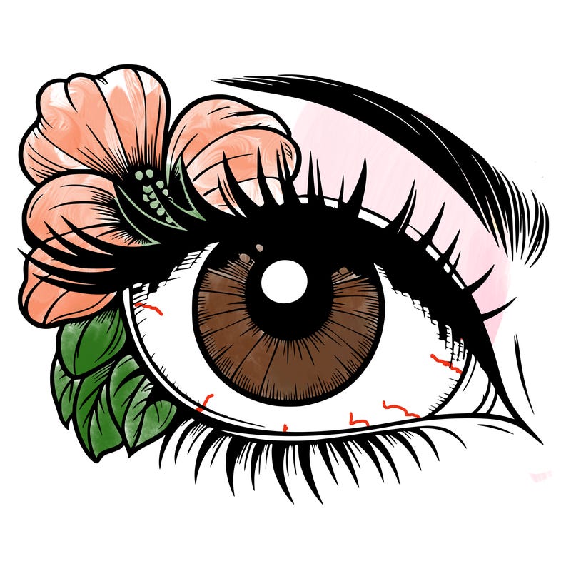 realistic eye with flower