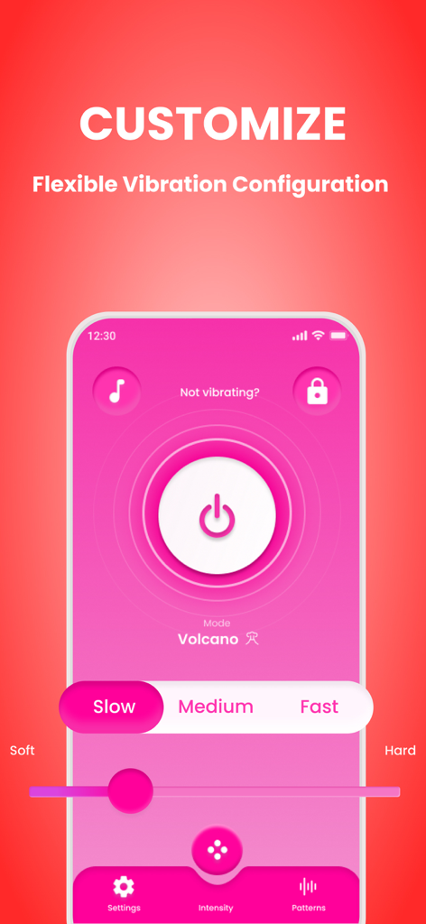 Interface for customizing vibration intensity and patterns in the massager app.