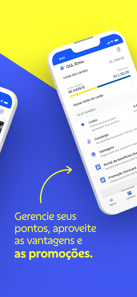 Ourocard - Cartão de crédito. - Ourocard app interface for credit card points and rewards