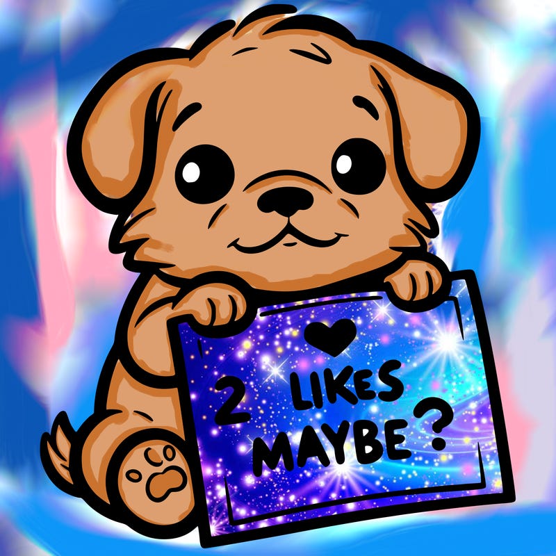 a puppy holding a sign that says 2 likes maybe?