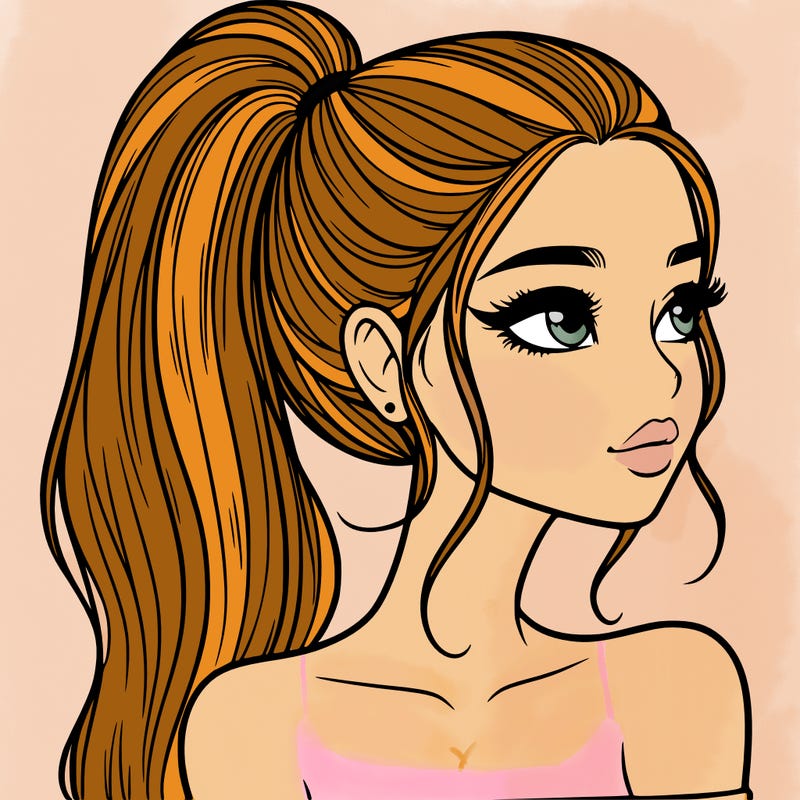 a beautiful and realistic girl with a high pony tail