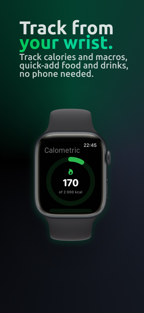 Calometric — Calories Tracker - Interfaz de la aplicación Calometric en Apple Watch que muestra el progreso diario de calorías
