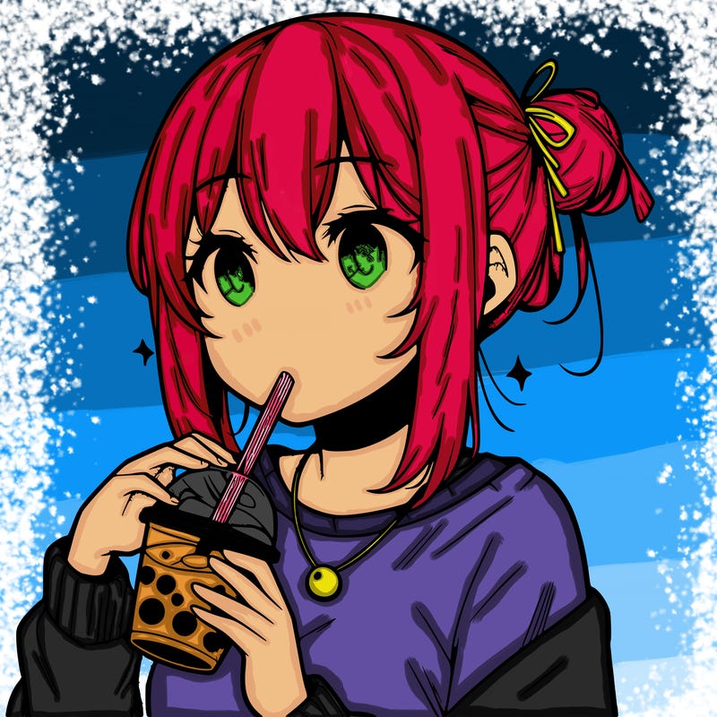 manga character drinking boba