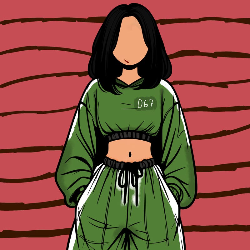 realistic girl faceless with baggy pants and a crop top