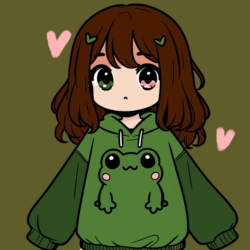 girl wearing frogging sweatshirt