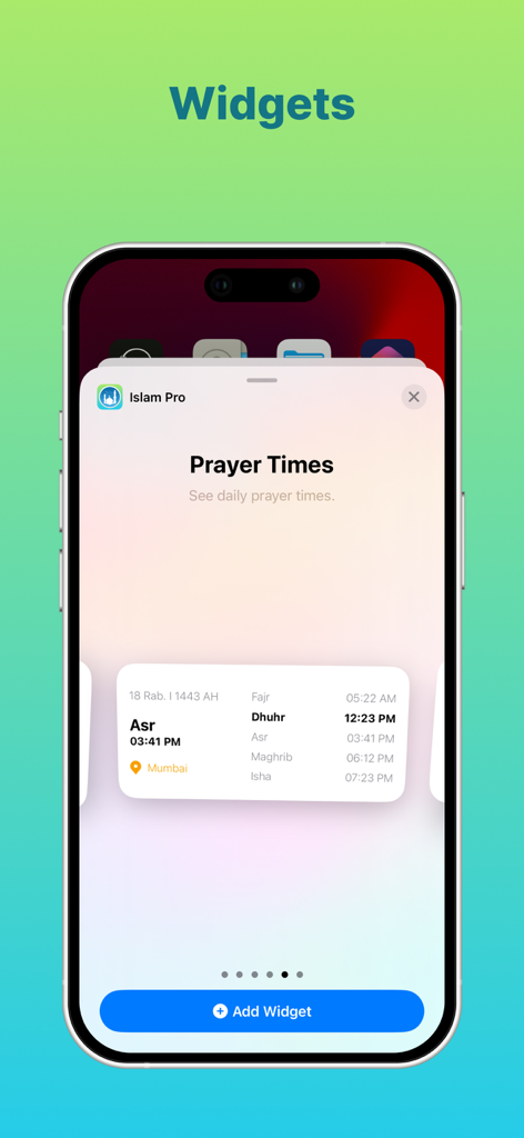 Islam Pro: Quran Prayer Qibla - Islam Pro app prayer times and Hijri date iOS widget