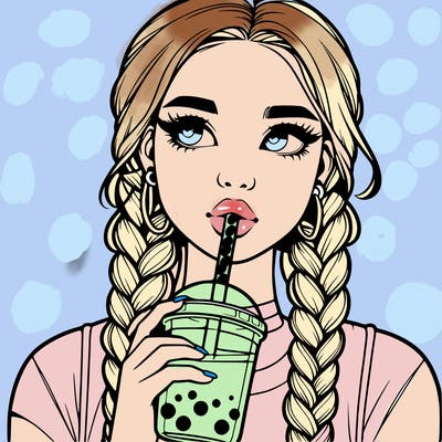 realistic girl with braided hair drinking boba