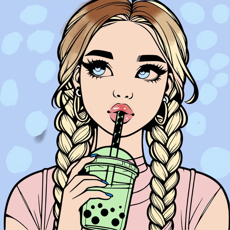 realistic girl with braided hair drinking boba