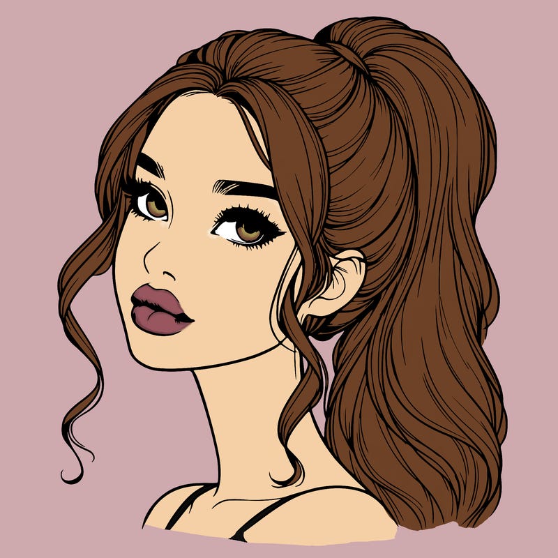 realistic girl with a ponytail on her hair and lips