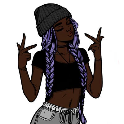 realistic teenage girl with braids and a beanie and crop top doing 🫶🏼
