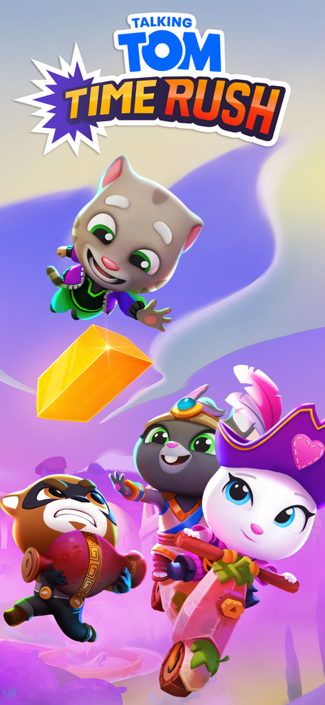 Talking Tom Time Rush - Talking Tom Angela and Becca chasing a Rakoon for a crystal in Talking Tom Time Rush