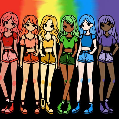 a group of girls wearing crop tops and shorts