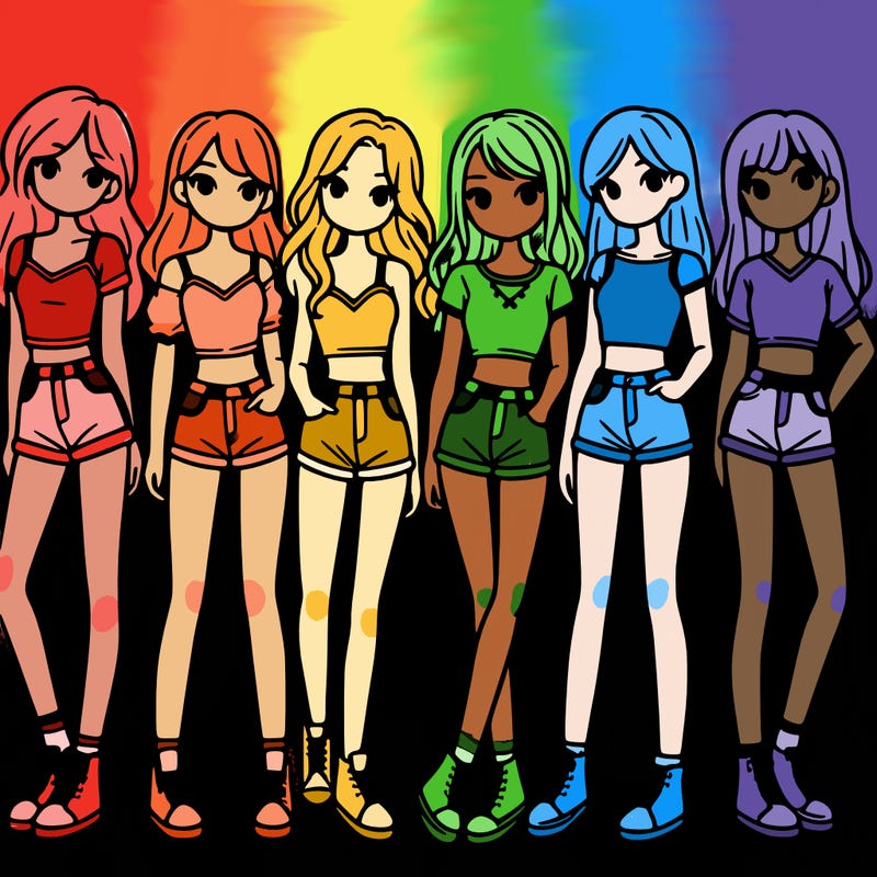 a group of girls wearing crop tops and shorts