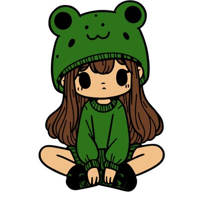 a girl wearing a frog hat and some frog socks