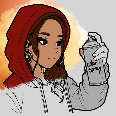 a realistic girl, spray painting