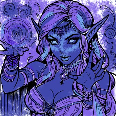 realistic scary beautiful elf sorceress casting spell