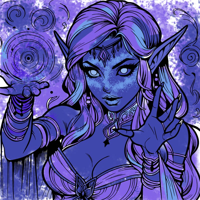 realistic scary beautiful elf sorceress casting spell