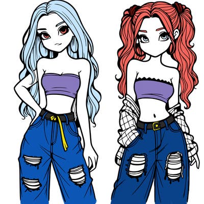 2 girls in crop tops and baggy jeans ripped