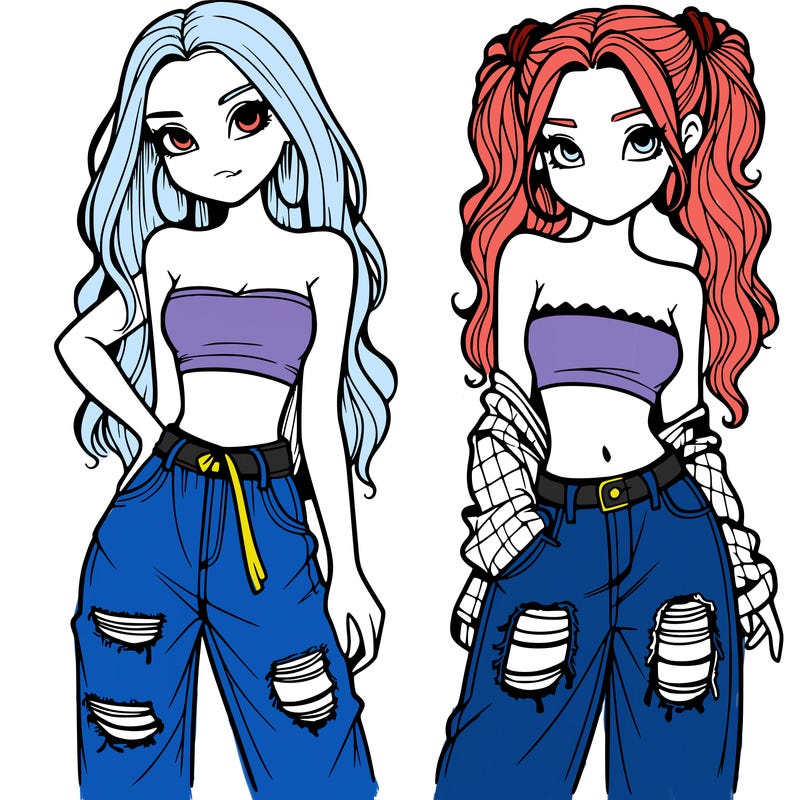 2 girls in crop tops and baggy jeans ripped