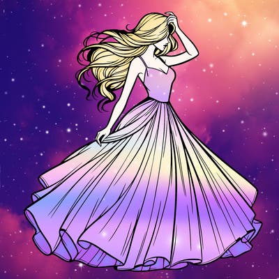 realistic woman with dress flowing in the wind