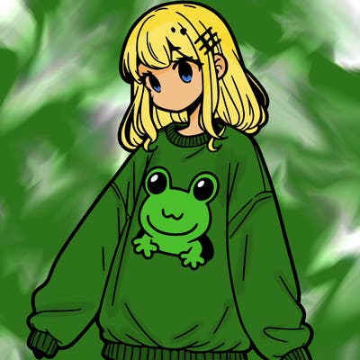 girl wearing frogging sweatshirt