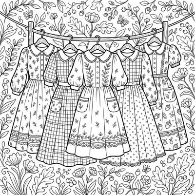 Step into a world where professionalism meets pastoral beauty with our charming Cottagecore work dresses coloring page. Each intricate design blends rustic elements with elegant fashion, offering a delightful and calming coloring experience.