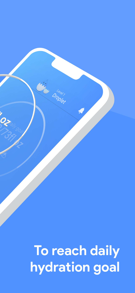 Drink Water Reminder + Tracker - Un smartphone mostrando la aplicación Recordatorio de Agua rastreando el progreso hacia un objetivo de hidratación diario
