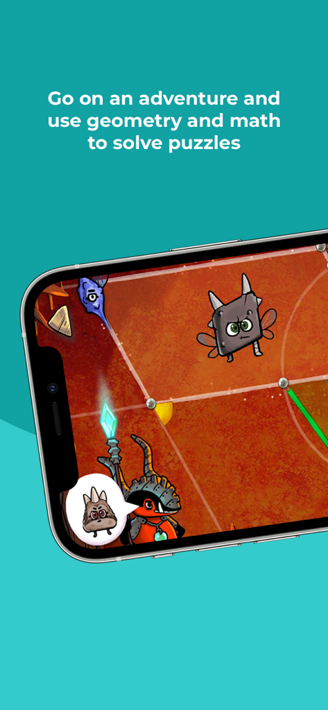 Kahoot! Geometry by DragonBox - Smartphone displaying whimsical characters in a geometry puzzle game