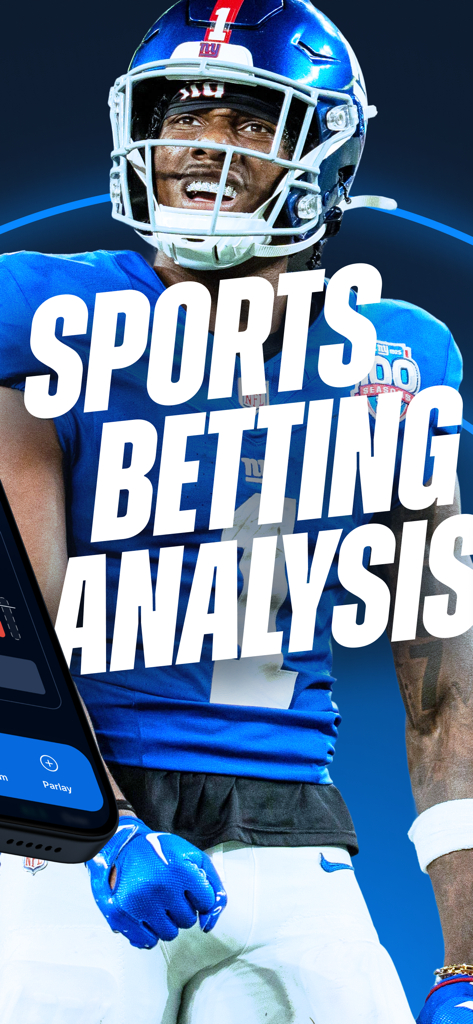 BettingPros: Sports Betting - BettingPros mobile app marketing screen featuring a professional football player and sports betting analysis text