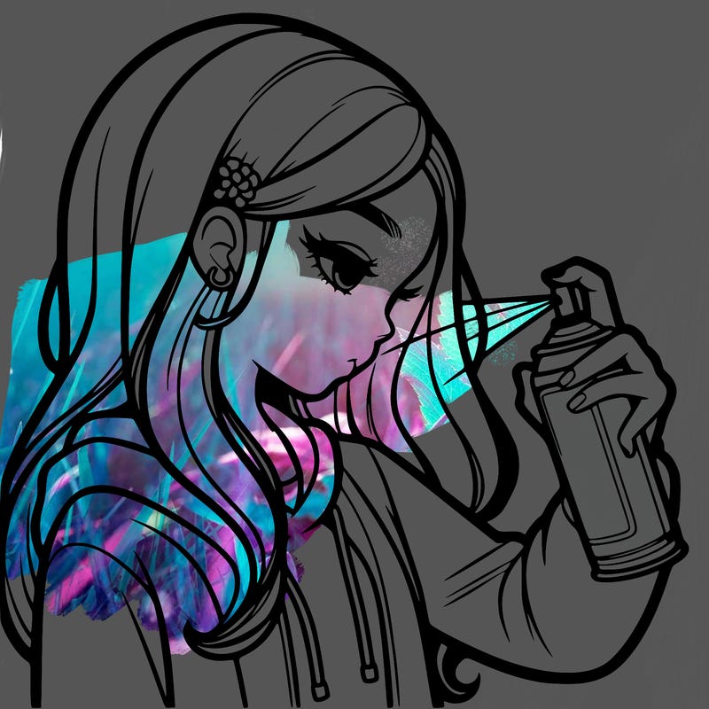 a realistic girl spray painting