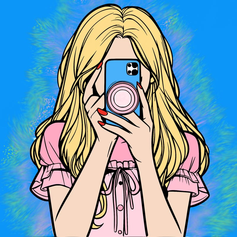 a realistic girl holding her phone taking pictures