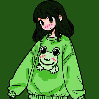 girl wearing frogging sweatshirt
