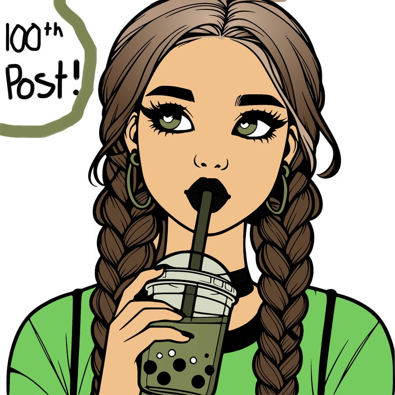 realistic girl with braided hair drinking boba
