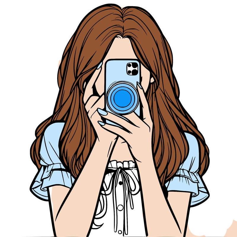 a realistic girl holding her phone taking pictures