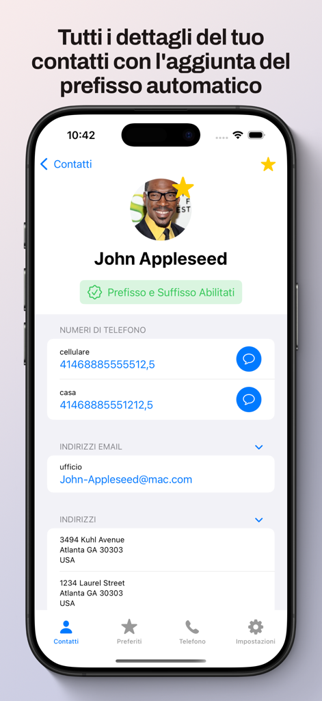 Corporate Call contact screen showing automated dialing prefixes for business calls
