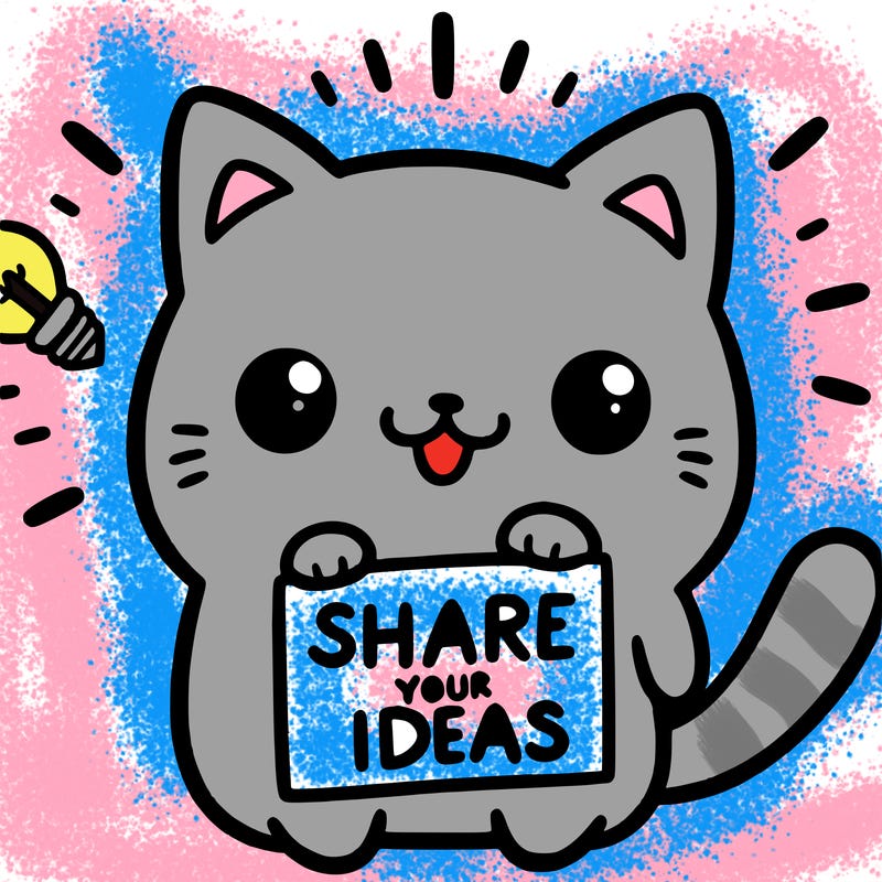 a cute cat saying share your ideas