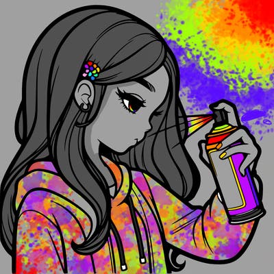 a realistic girl spray painting