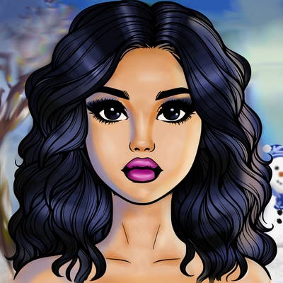 realistic girl with wavy hair and lips