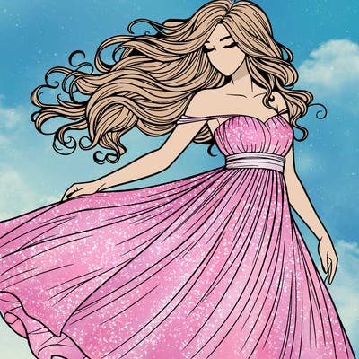 beautiful realistic woman with dress flowing in the wind