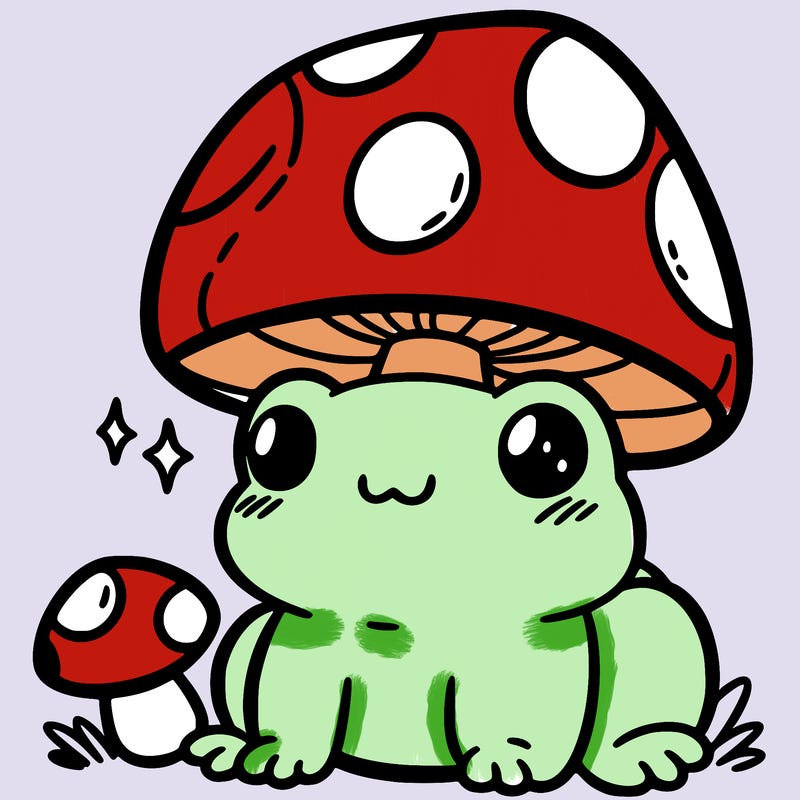 a cute frog with a mushroom hat