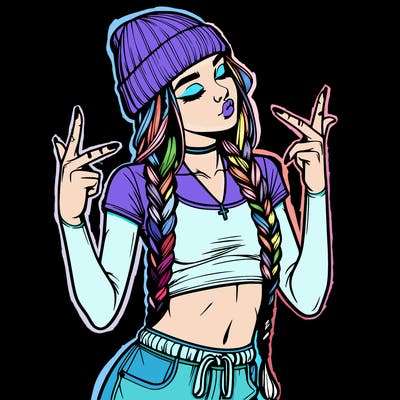realistic teenage girl with braids and a beanie and crop top doing 🫶🏼
