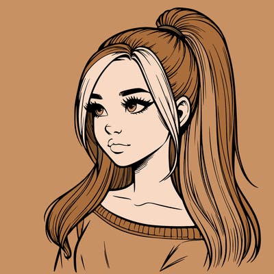 realistic girl with a high ponytail