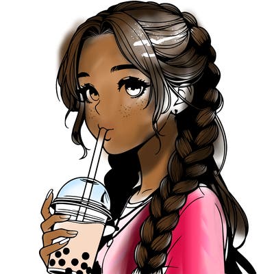 realistic girl with braided hair drinking boba